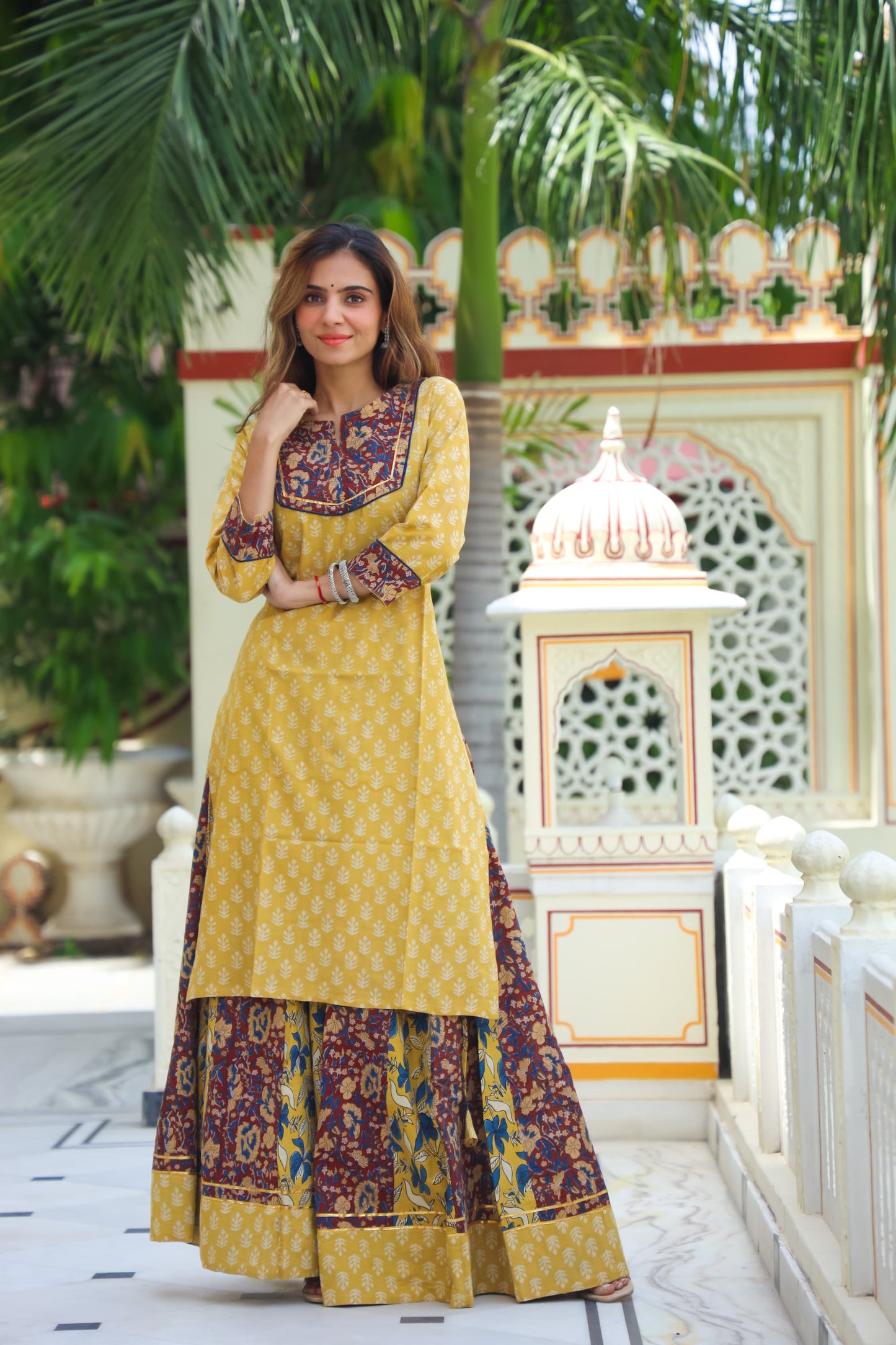 Hand Block Printed Designer Long Kurta & Skirt