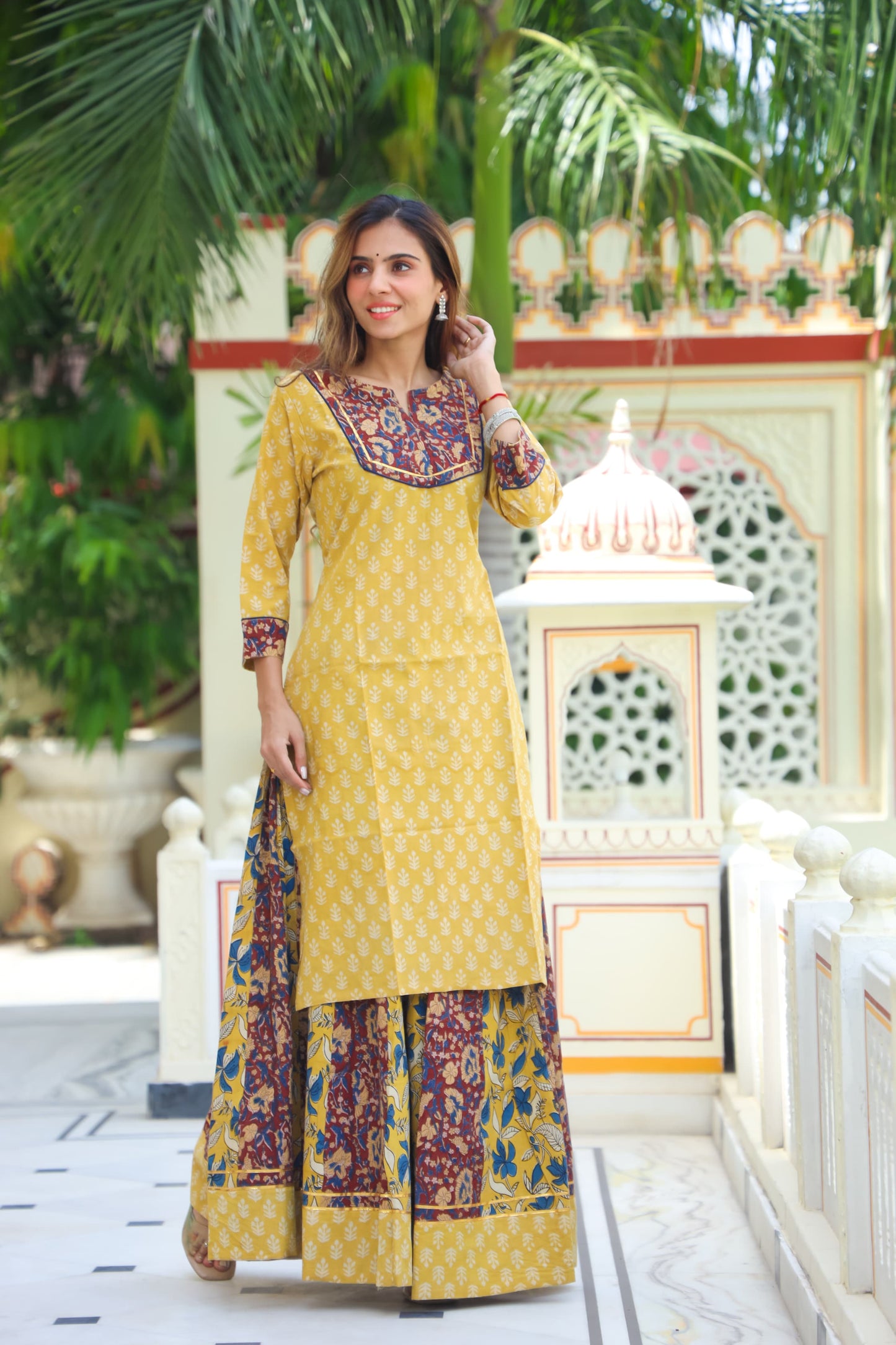 Hand Block Printed Designer Long Kurta & Skirt