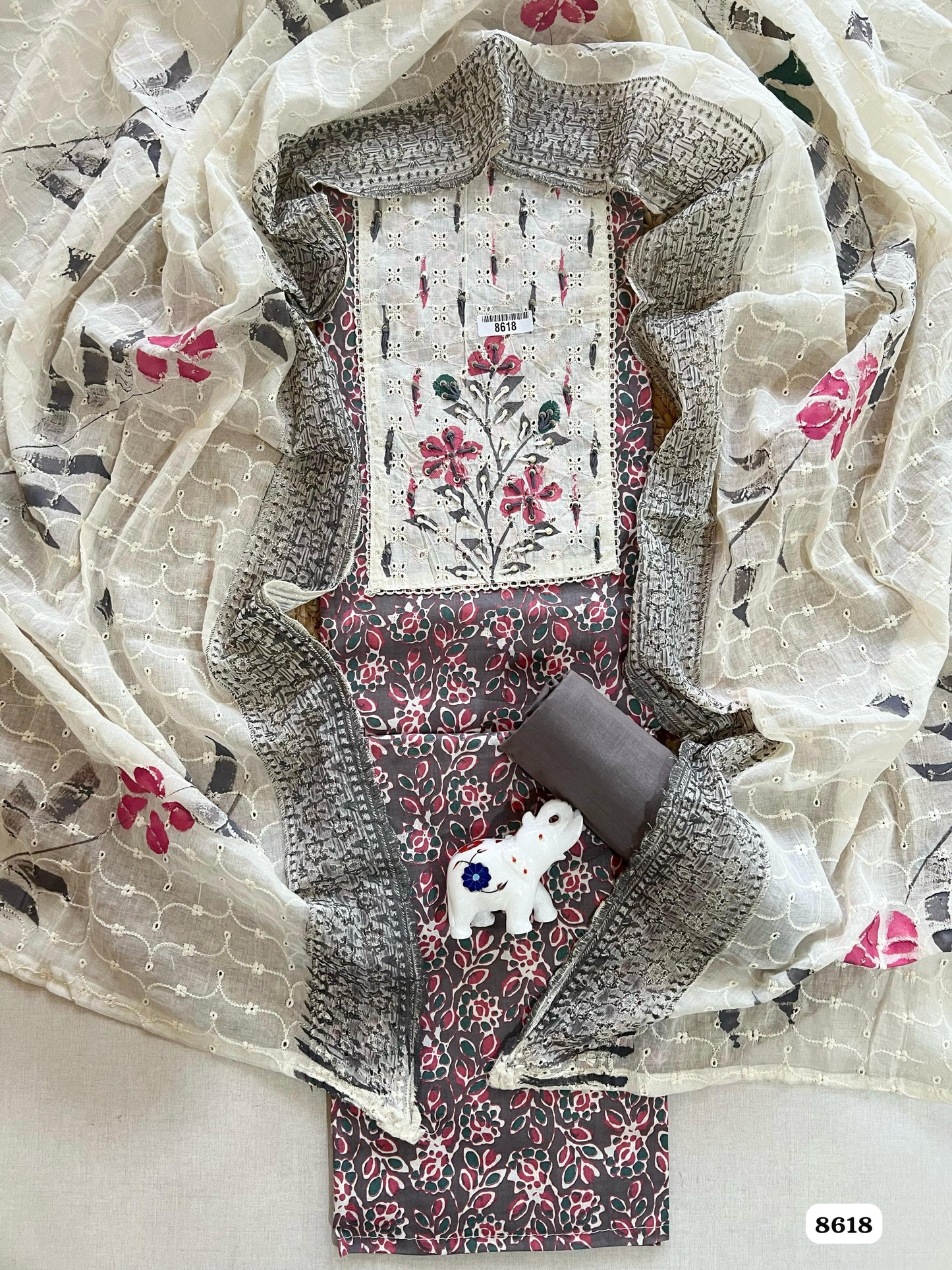 Pure Cotton Unstitched Shirt with Hand Block Print, Chikan & Katha Work