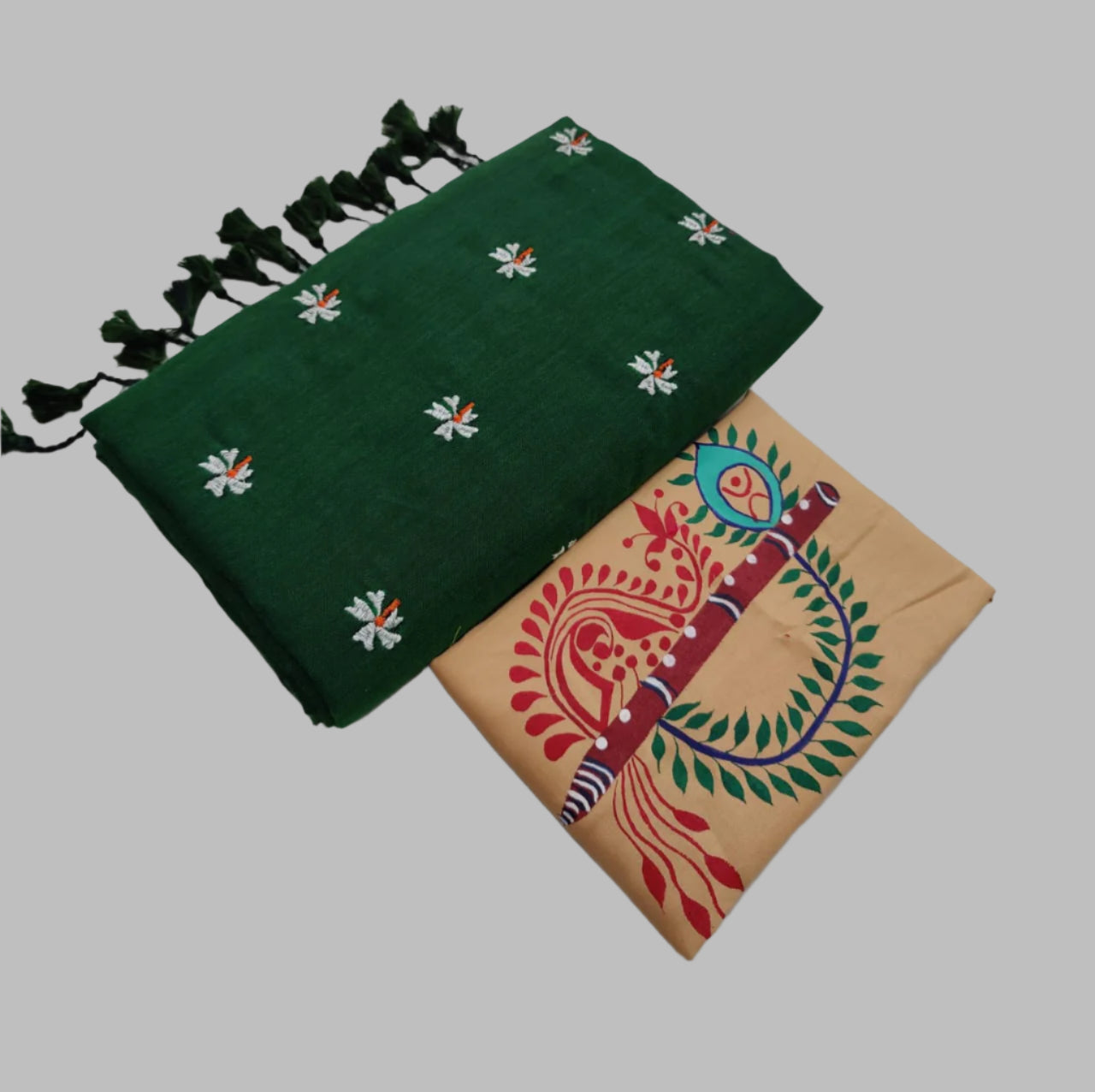 Soft Cotton Shiuli Flower Embroidery Saree Combo