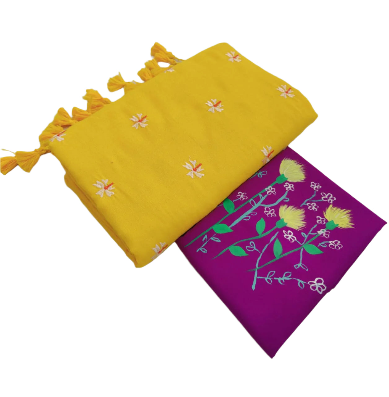 Soft Cotton Shiuli Flower Embroidery Saree Combo