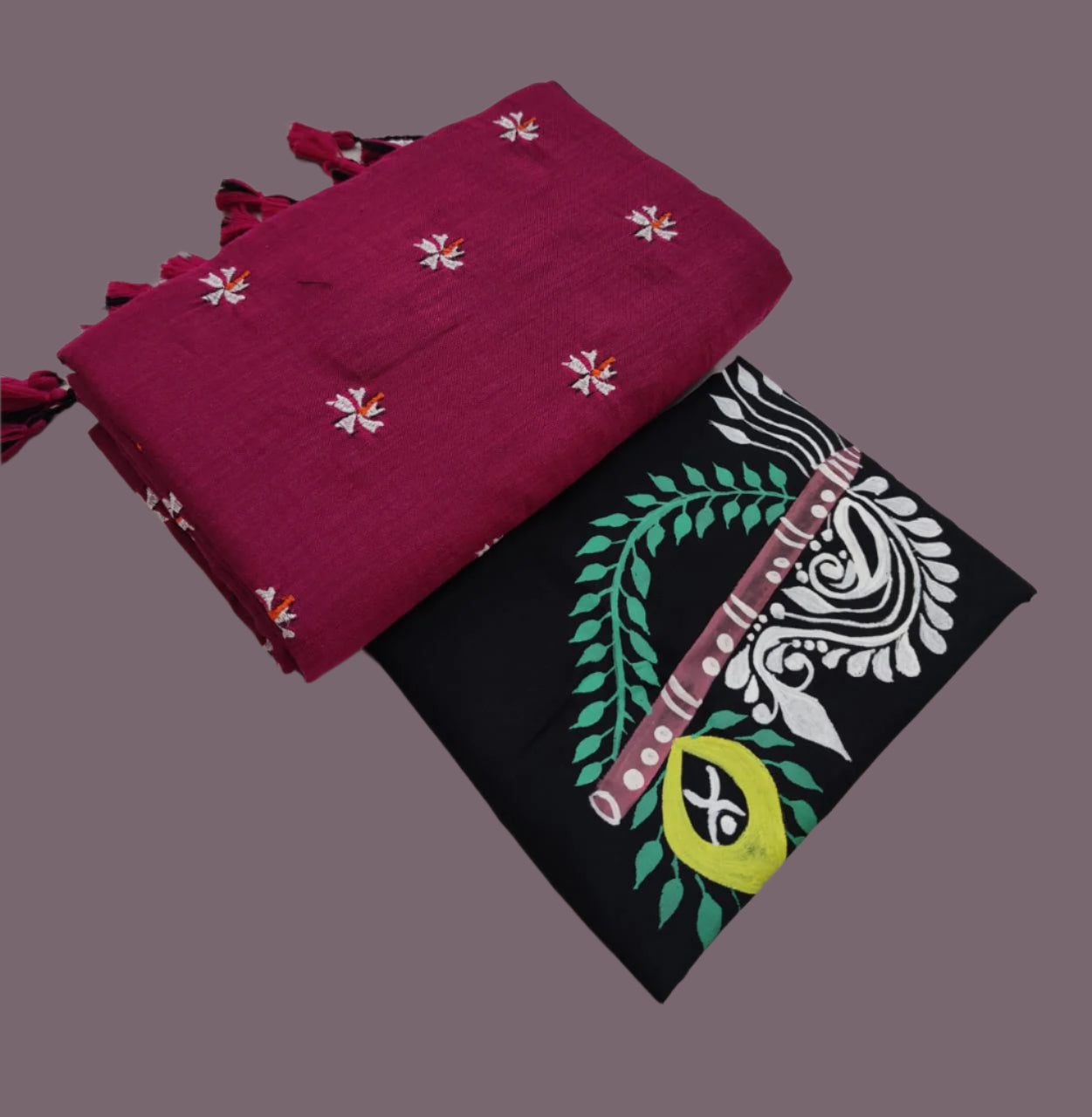 Soft Cotton Shiuli Flower Embroidery Saree Combo