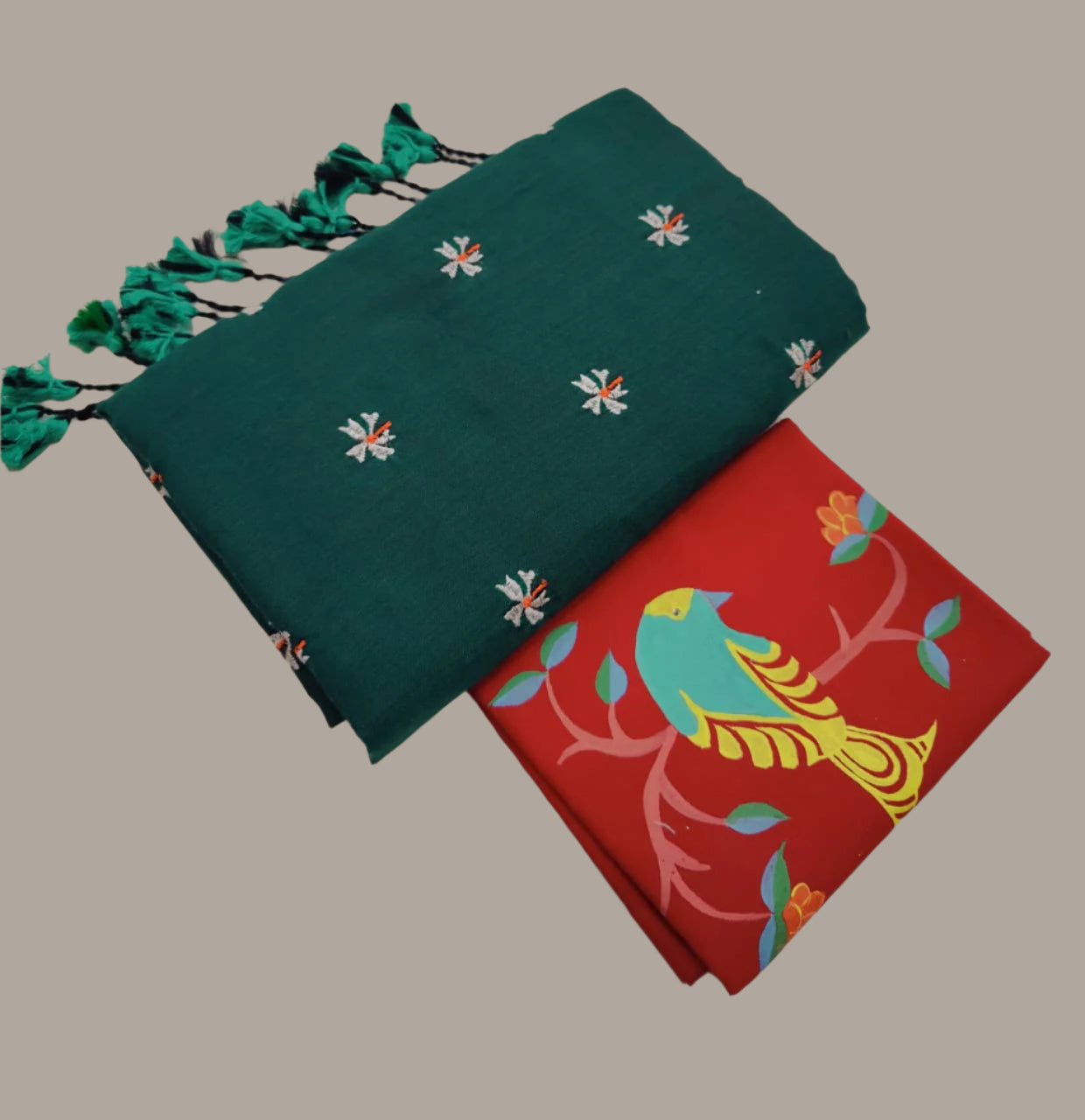 Soft Cotton Shiuli Flower Embroidery Saree Combo