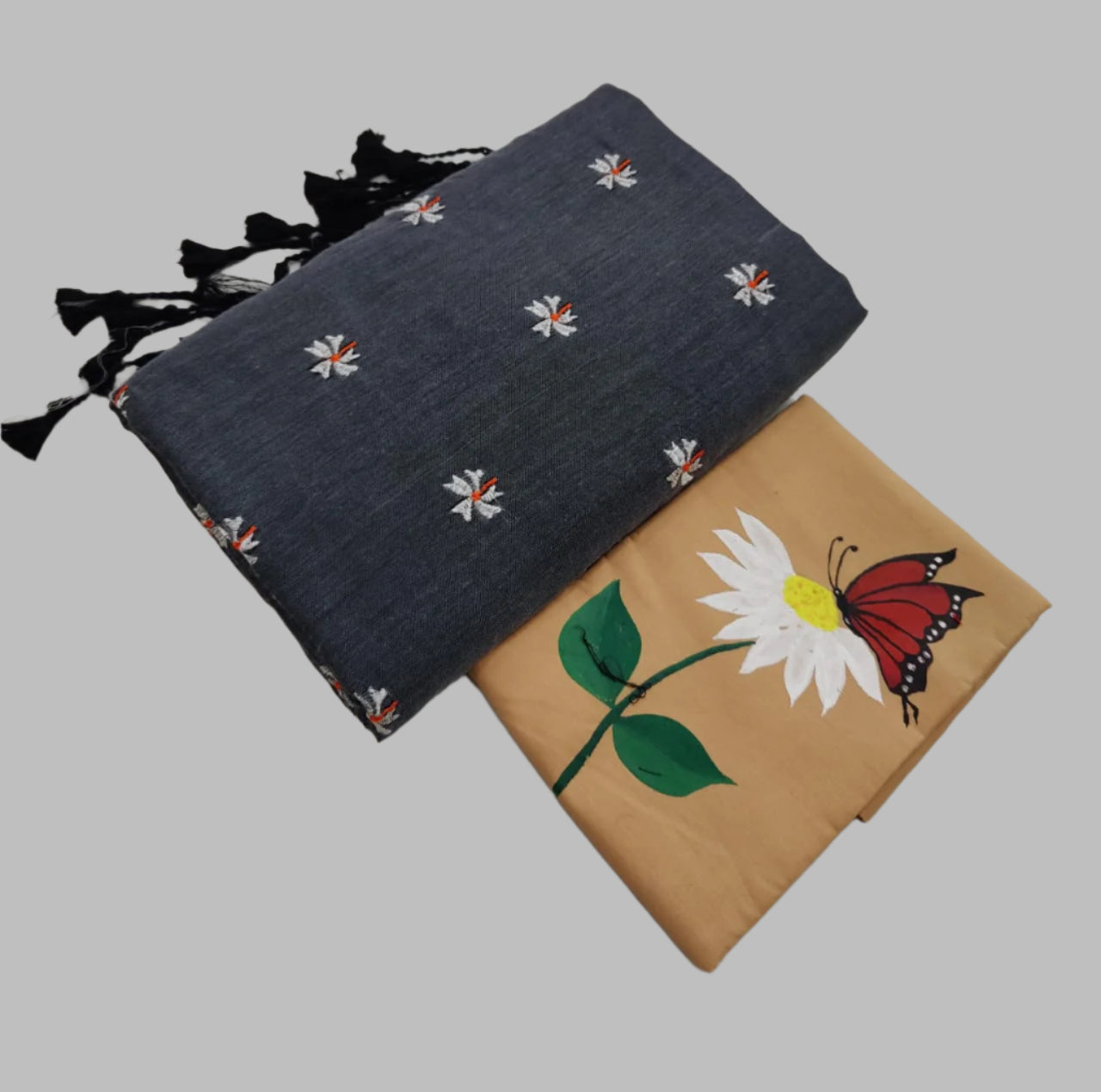 Soft Cotton Shiuli Flower Embroidery Saree Combo