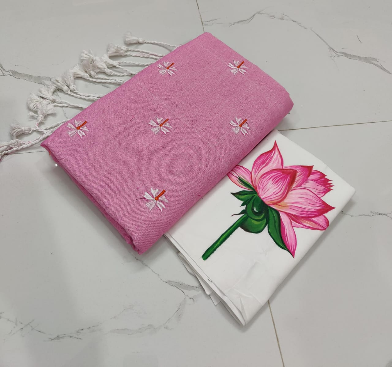 Soft Cotton Shiuli Flower Embroidery Saree Combo