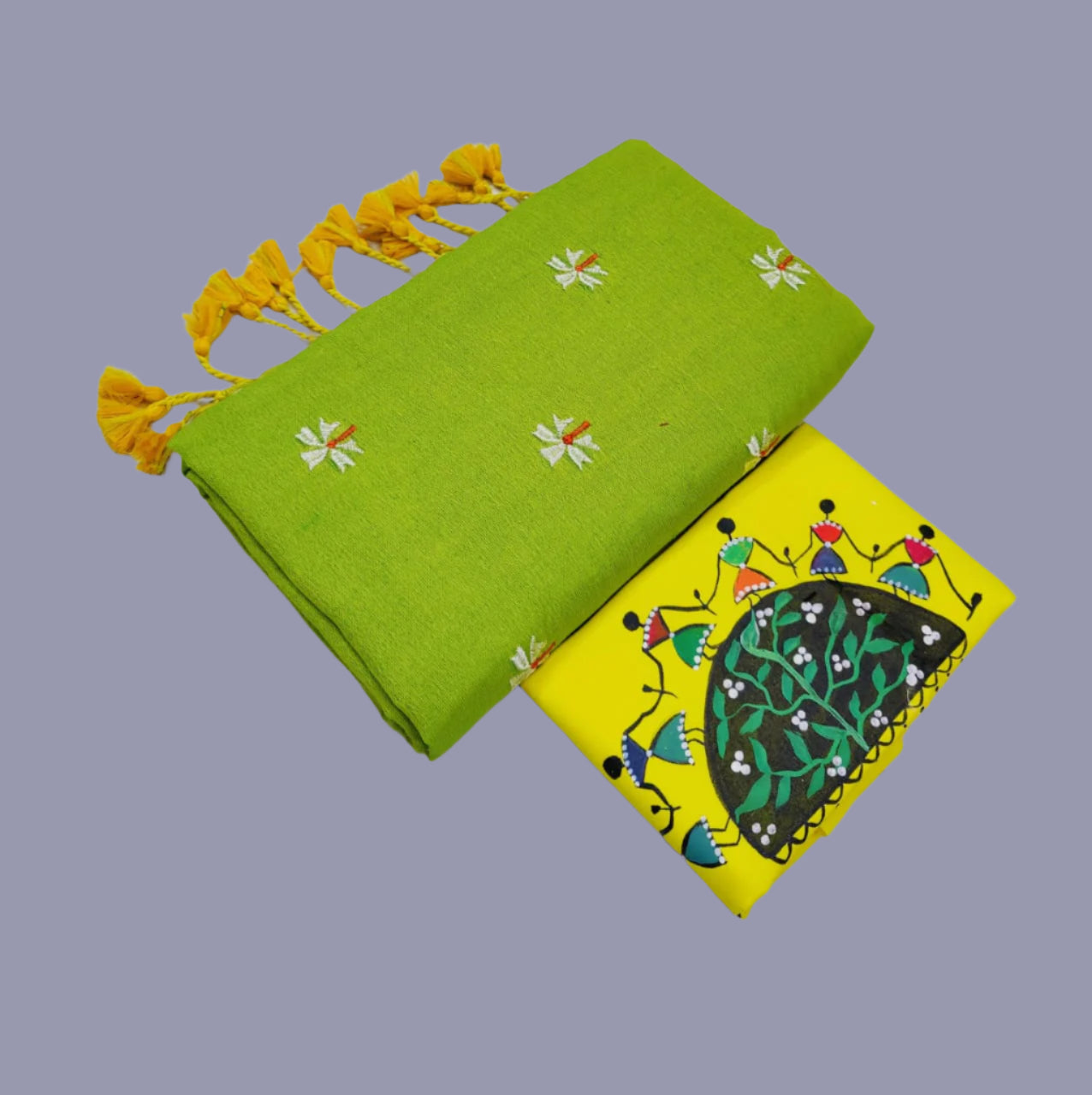 Soft Cotton Shiuli Flower Embroidery Saree Combo
