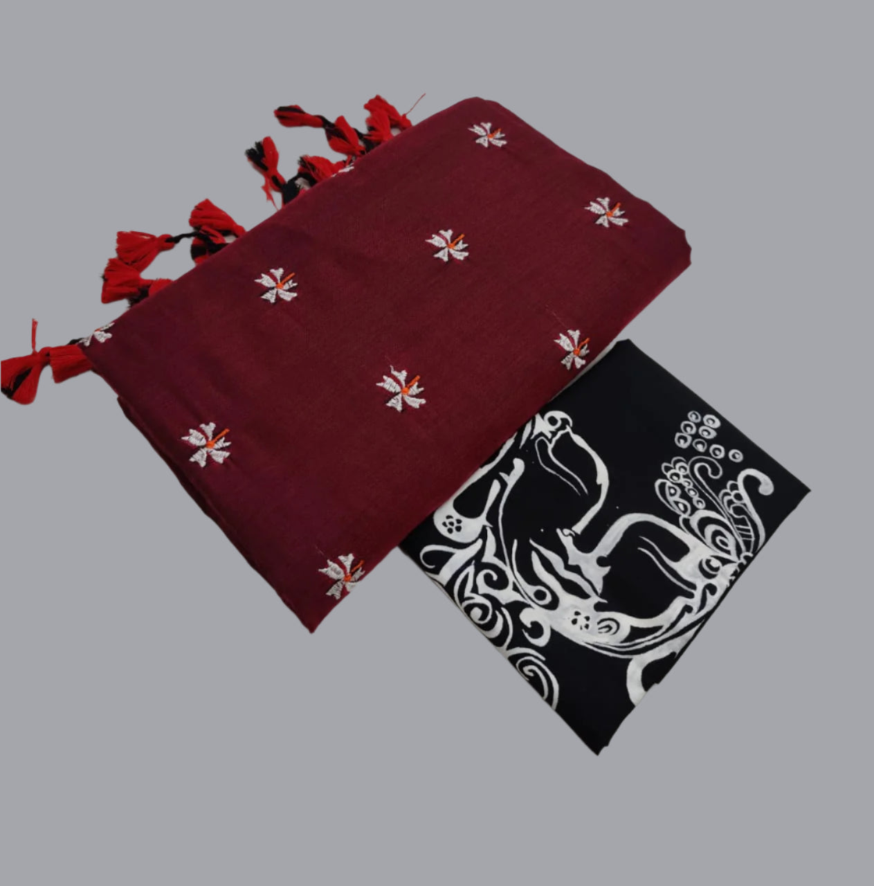 Soft Cotton Shiuli Flower Embroidery Saree Combo
