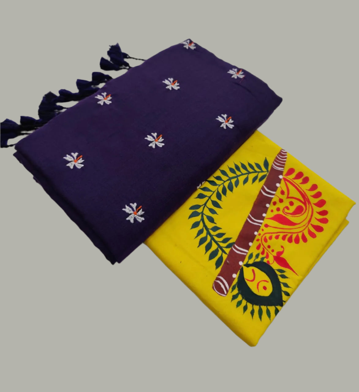 Soft Cotton Shiuli Flower Embroidery Saree Combo