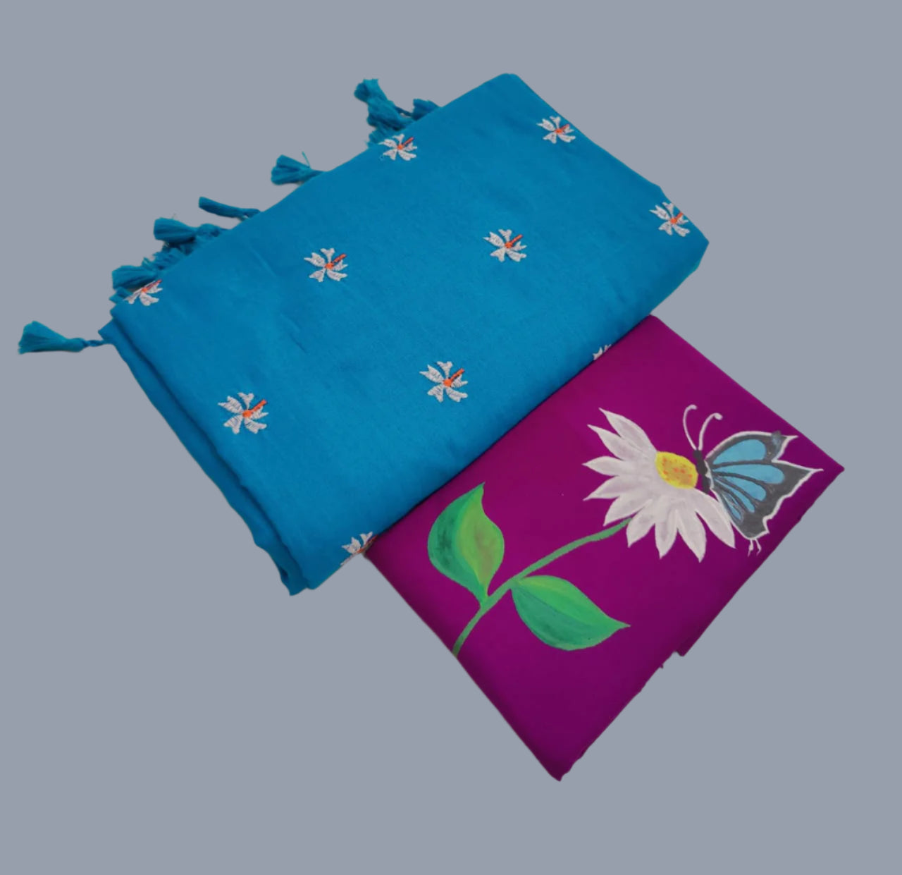 Soft Cotton Shiuli Flower Embroidery Saree Combo