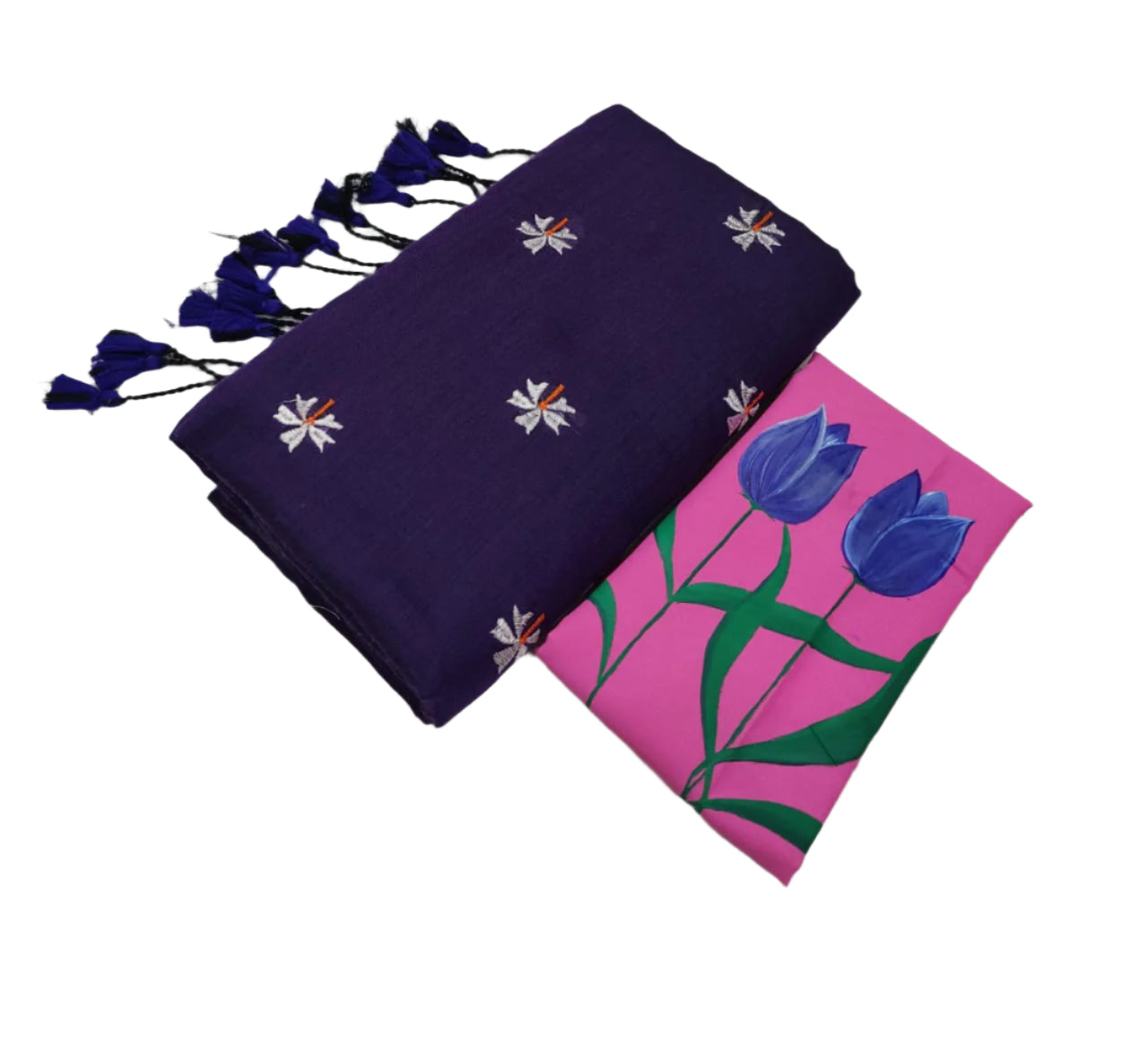 Soft Cotton Shiuli Flower Embroidery Saree Combo