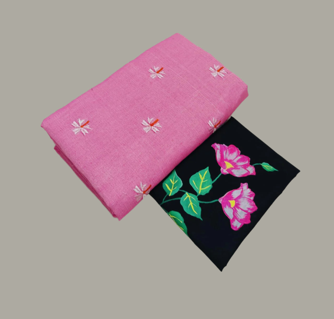 Soft Cotton Shiuli Flower Embroidery Saree Combo