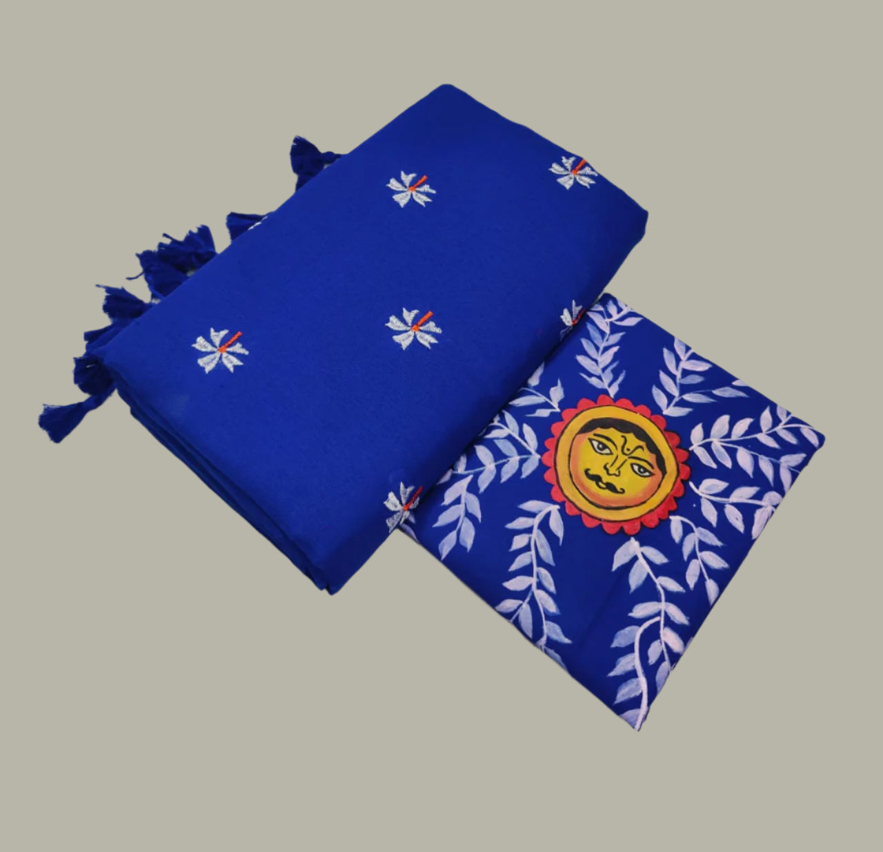 Soft Cotton Shiuli Flower Embroidery Saree Combo