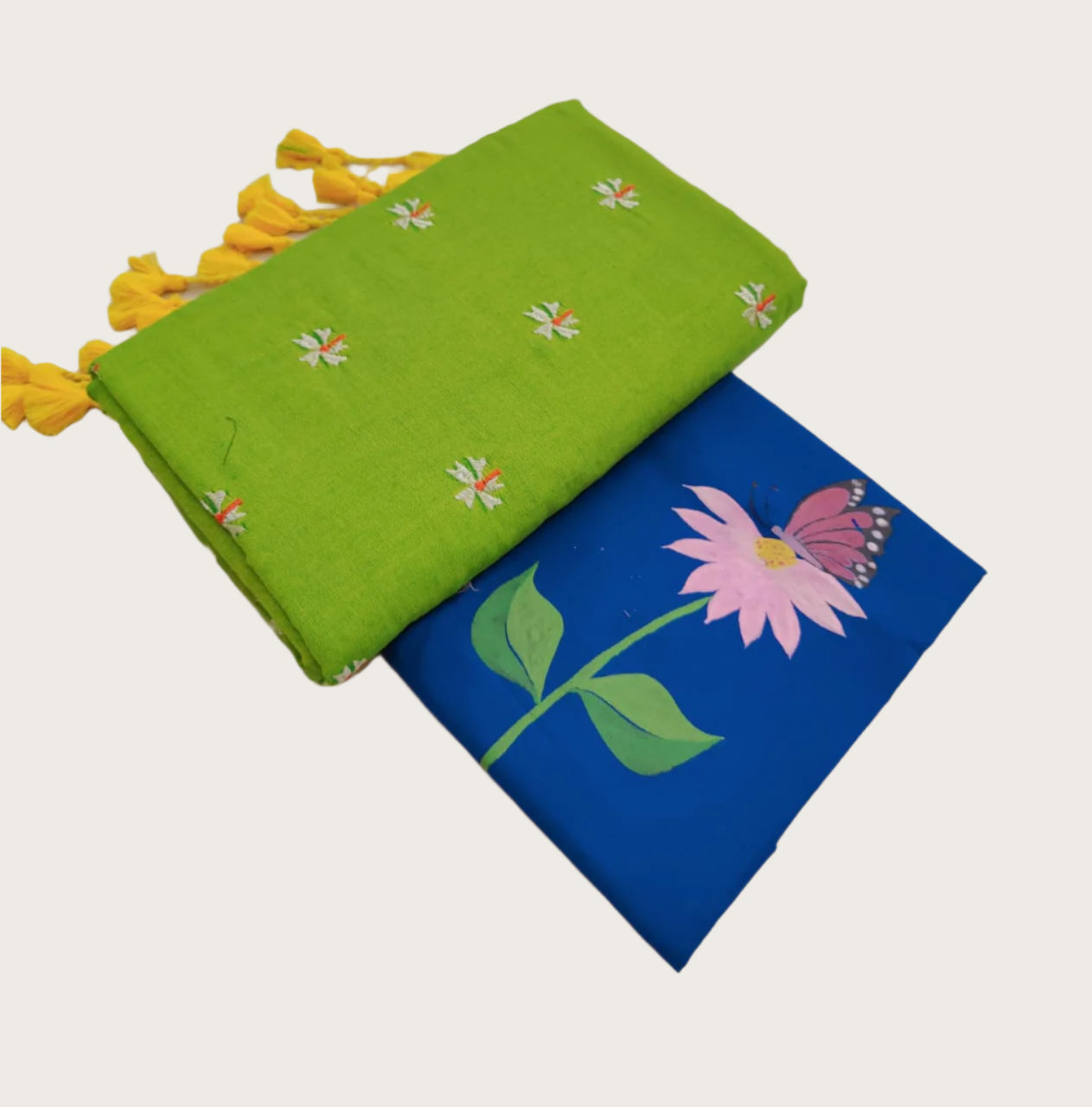 Soft Cotton Shiuli Flower Embroidery Saree Combo