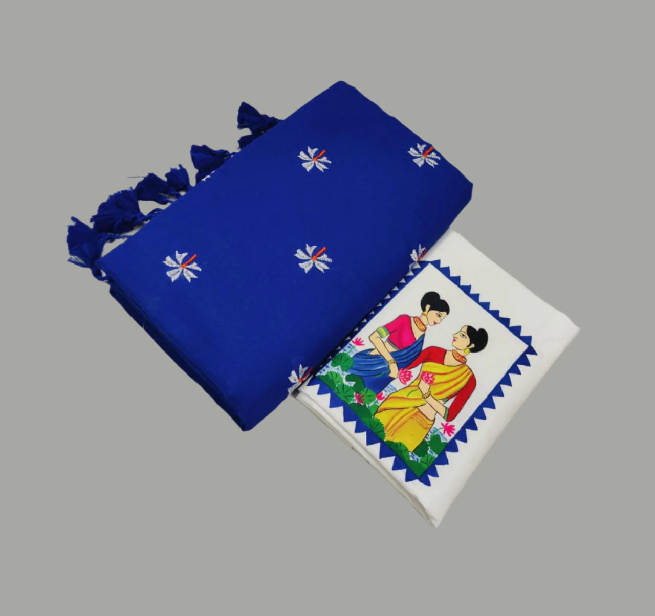 Soft Cotton Shiuli Flower Embroidery Saree Combo