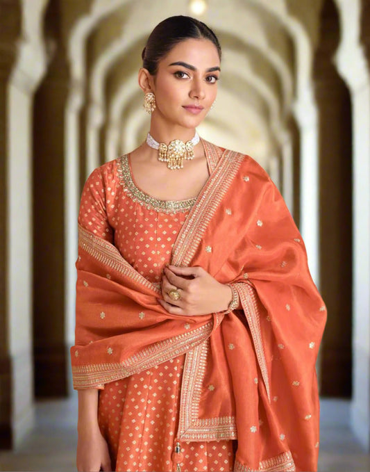 Afreen - Jacquard Organza Silk Long Dress