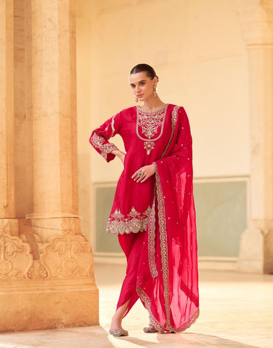Lal Siya - Elegant Crepe & Organza Silk Ensemble